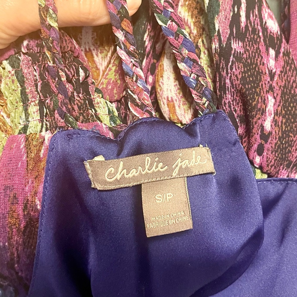 Anthropologie Charlie Jade Purple and Green Snakeskin V-Neck Maxi Dress | Size S - Picture 9 of 11